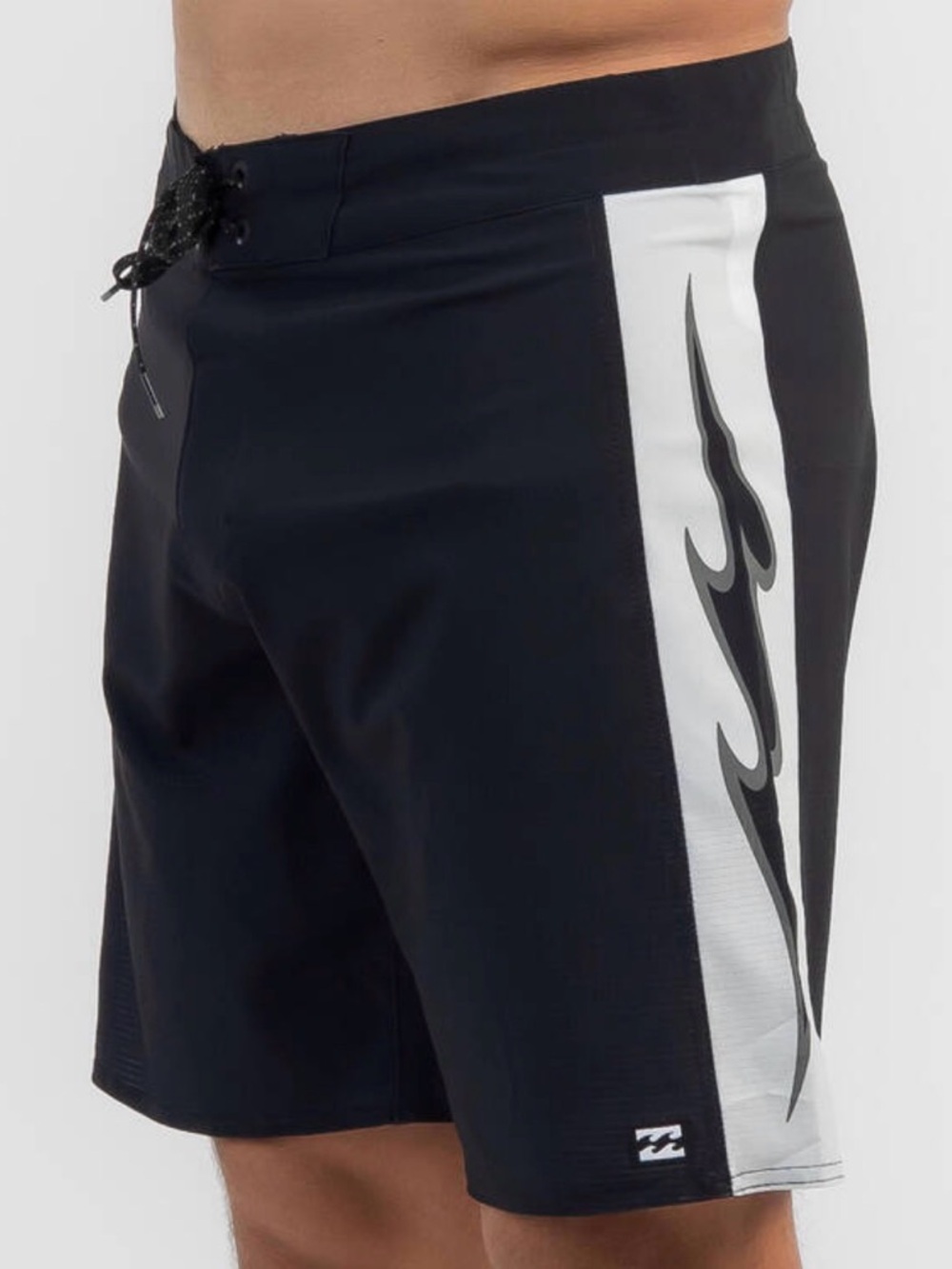 Billabong Black Swim Board Shorts with White Side Panel and Flame Accent